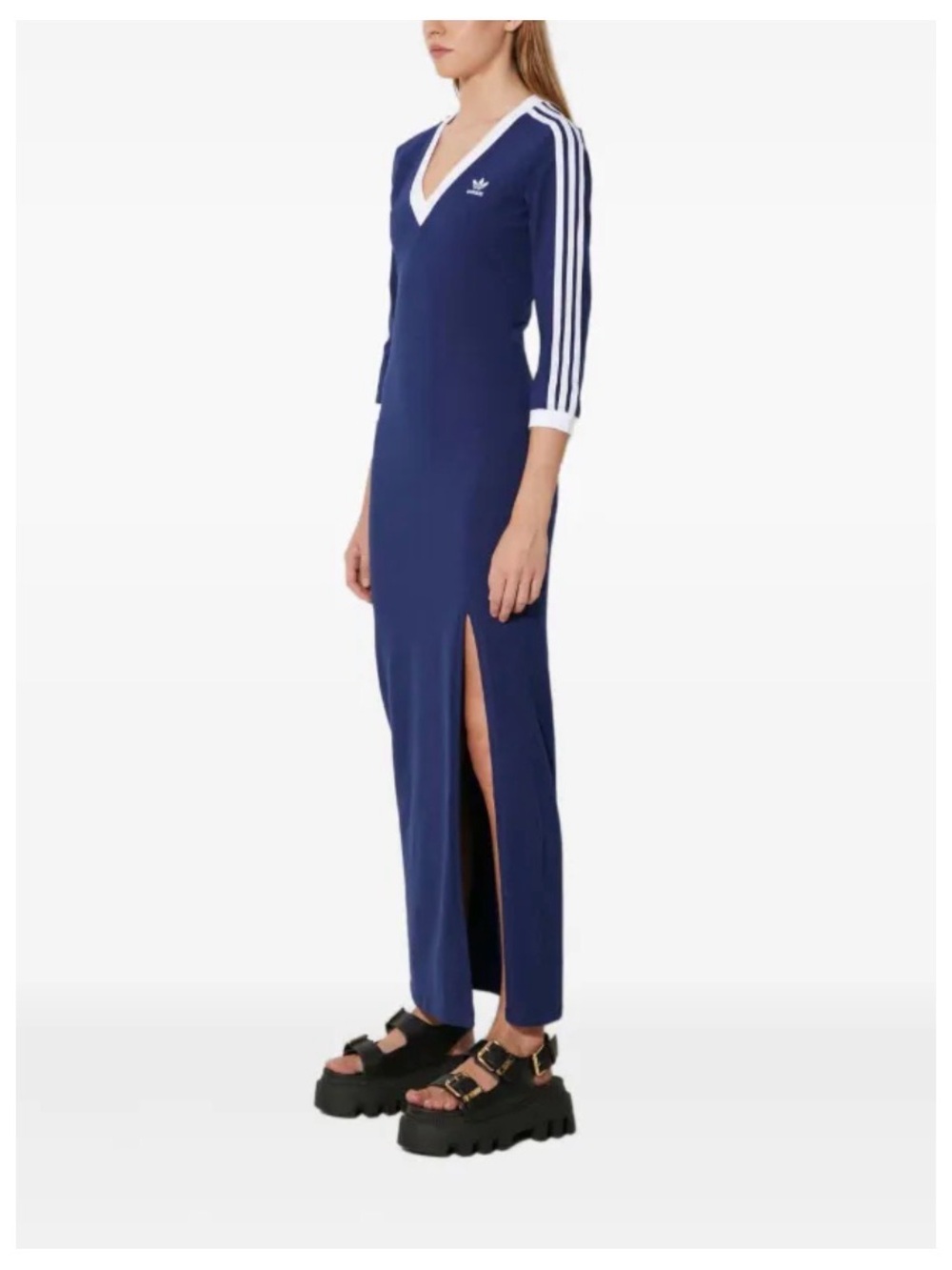 adidas Navy Maxi Dress with V-Neck and High Side Slit - Picture 2 of 3